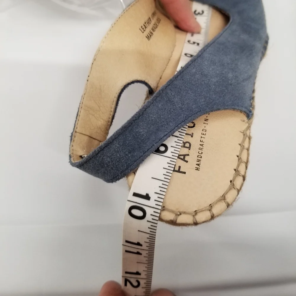 Fabiolas Blue Suede Leather Sling back Wedge Espadrille Sandal